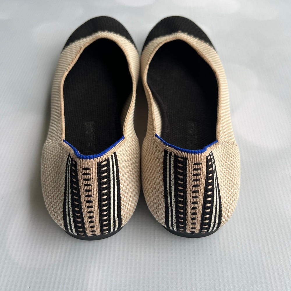 Rothy's Beige Knit Flats with Black Pointed Toe - Picture 2 of 11